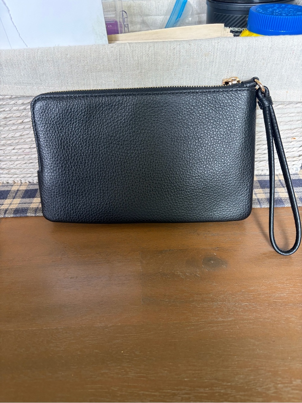 Coach Black Pebbled Leather Double Zip Wristlet with Gold Hardware - Picture 2 of 6